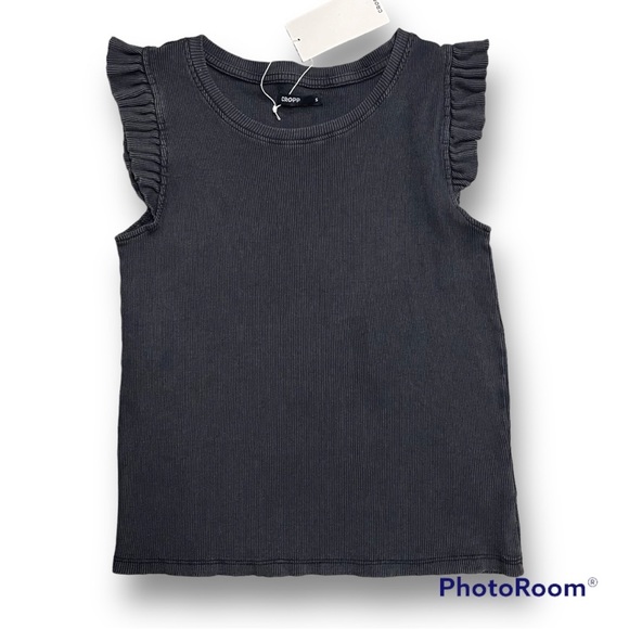 NWT ⭐️ CROPP Grey Faded Washed Ribbed Ruffle Sleeve Sleeveless Cropped Tank Top - Picture 5 of 6